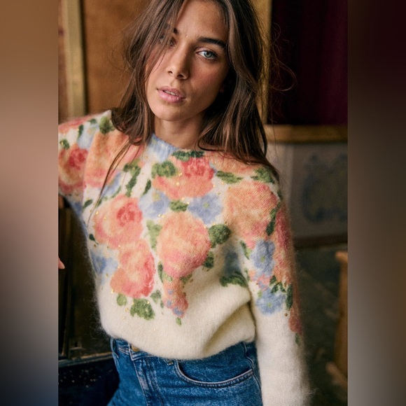 Sezane Sweaters - Sezane Mallory floral jumper sweater Crewneck pullover ivory